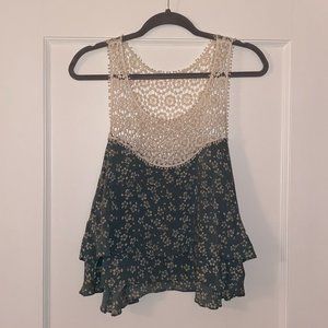 Boutique Green Floral Sleeveless Swing Blouse Top S